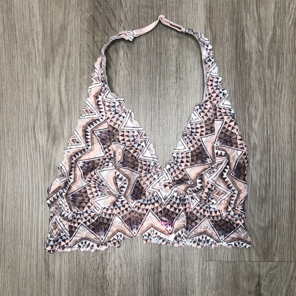 Victoria's Secret Women's Pink Multi Triangle Pattern Halter Lace Bralette sz XS
